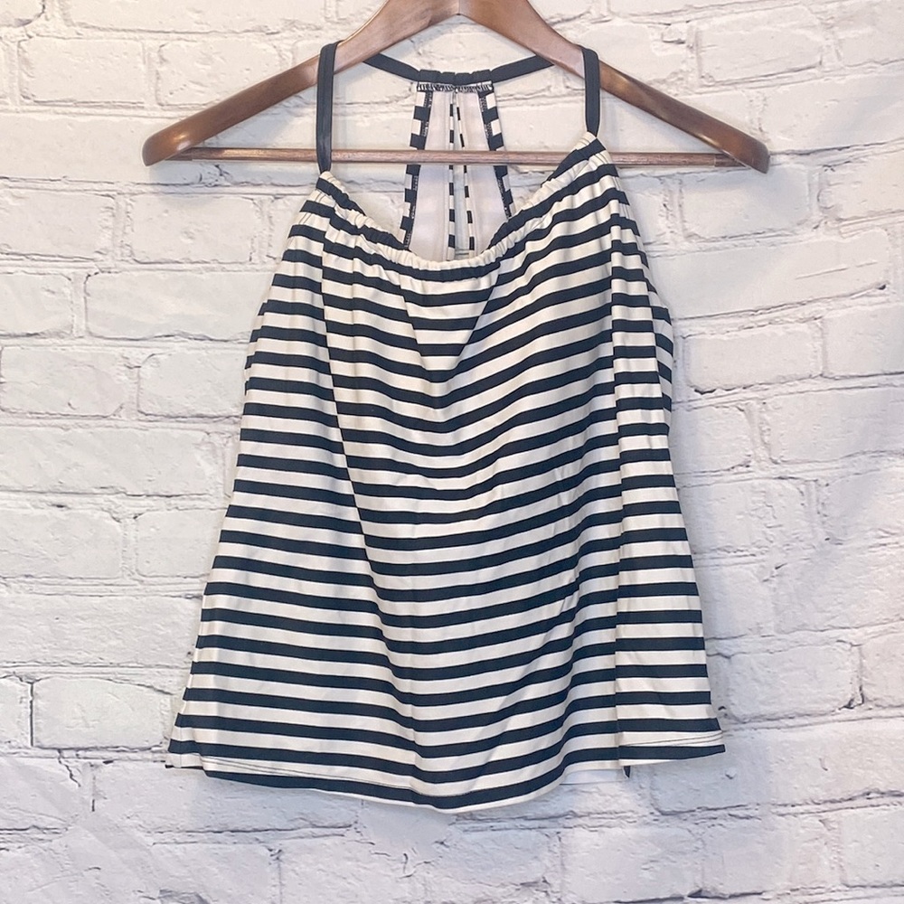 Kona Sol Black White Stripe Tankini Swim Top Size Medium
